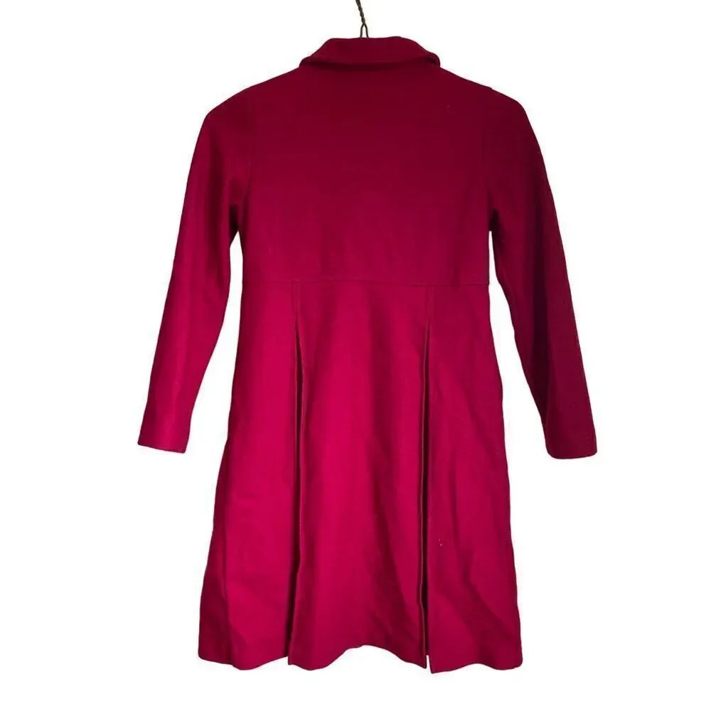 Gymboree Girls Coat Long Sleeve Ruffled Front Burgundy Wool Blend L 10-12